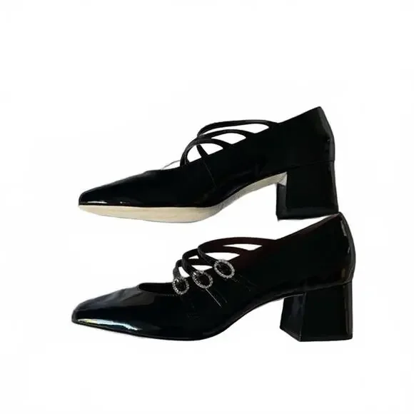 Reformation Mimi Buckle Pumps Size 10 Black Patent Leather New Without Box - Picture 6 of 7